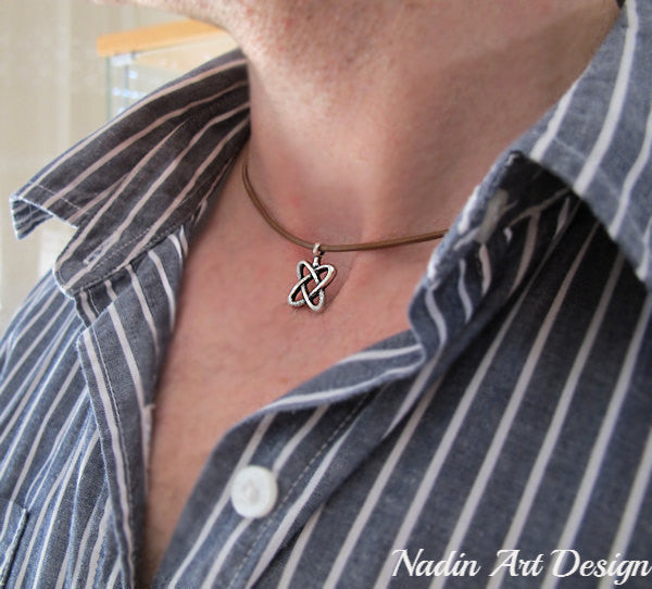 Sterling Silver Men's Black Spinel Celtic Cross Shield Necklace